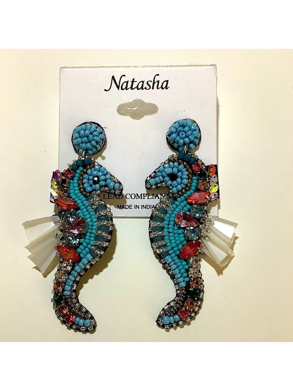 Natasha Seahorse Beaded Statement Earrings New